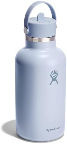 HYDRO FLASK Wide Mouth vacuum insulated stainless steel water bottle with leakproof closeable straw lid for cold water drinks, sports, travel, car and school