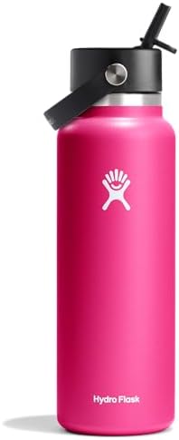 HYDRO FLASK Wide Mouth vacuum insulated stainless steel water bottle with leakproof closeable straw lid for cold water drinks, sports, travel, car and school