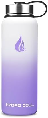 HYDRO CELL Stainless Steel Insulated Water Bottle with Straw - For Cold & Hot Drinks - Metal Vacuum Flask with Screw Cap and Modern Leakproof Sport Thermos for Adults (Lavender/White 40oz)