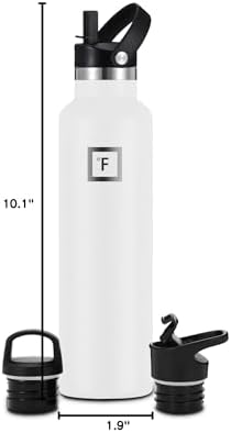 IRON °FLASK Camping & Hiking Hydration Canteens - 3 Lids (Narrow Straw Lid) Leak Proof Vacuum Insulated Stainless Steel - Hot & Cold Double Walled Sports Water Bottle - Winter White, 24 Oz