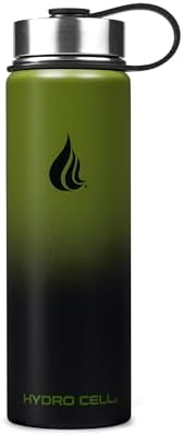 HYDRO CELL Stainless Steel Insulated Water Bottle with Straw - For Cold & Hot Drinks - Metal Vacuum Flask with Screw Cap and Modern Leakproof Sport Thermos for Adults (Army/Black 24oz)