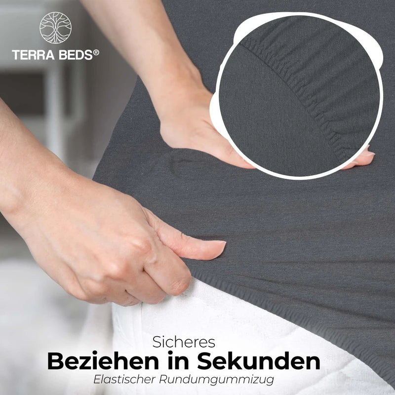 Terra Beds Premium Fitted Sheet, Flat Sheet 180 x 200 cm, 200 x 200 cm 160 g/m², 100% High-Quality Oeko-Tex Cotton Jersey Bed Sheet, Available in 5 Colours