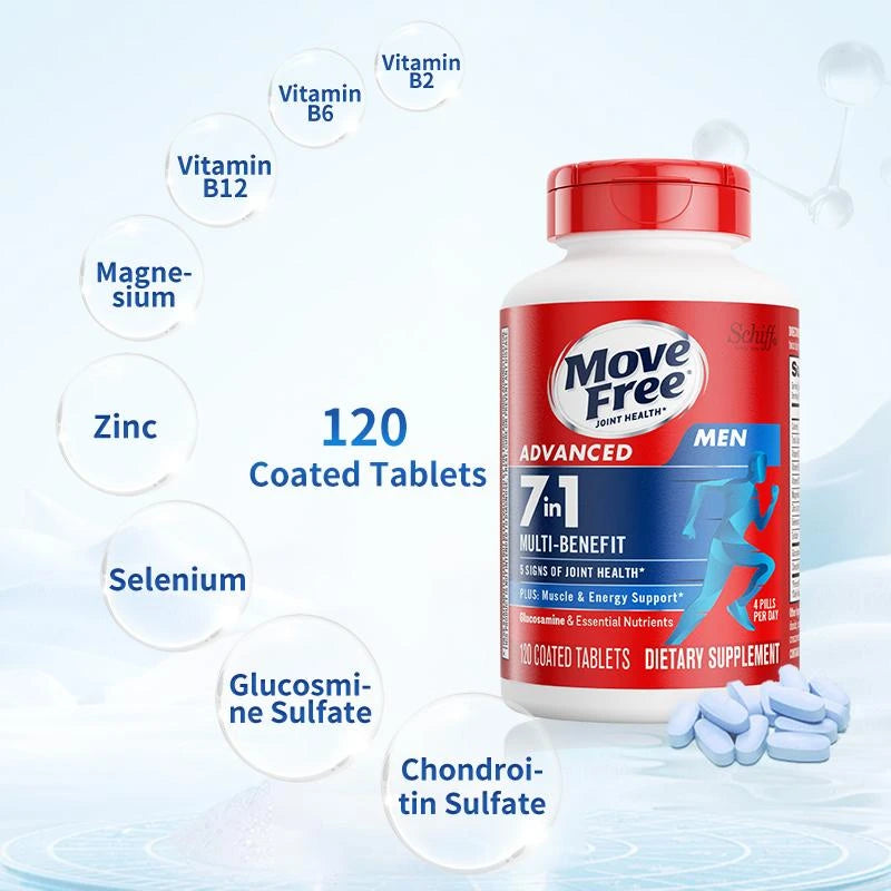 【 Joint Health】Move Free joint health 7-in-1 Glucosamine Chondroitin Plus Calcium Complex Vitamin Customized for Men with B-Vitamins + Multi-Glucosamine 120 Pills - Specification: Men's Glucosamine+Men's Glucosamine