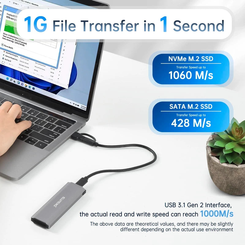 ELUTENG M.2 SSD Enclosure M.2 NVME SATA Dual Protocol Hard Drive Enclosure Aluminum USB 3.2 Gen 2 10Gbps External NVMe to USB SSD Reader Max 4TB Supports M and B&M Keys SSDs