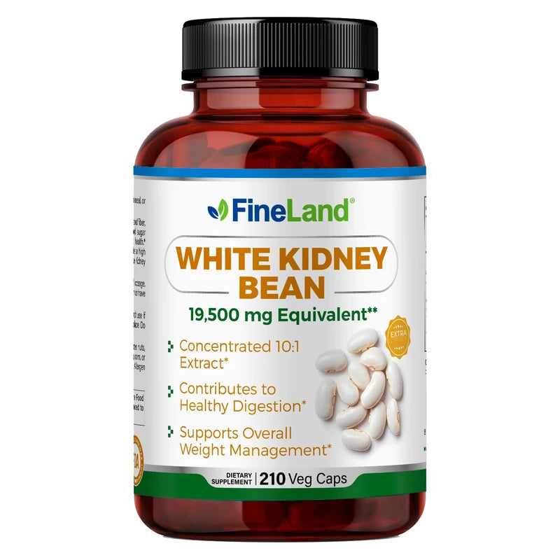 FineLand White Kidney Bean 10X Extract 19,500mg Eq. per Serving, Max Strength Premium, Supports Optimal Carbohydrate Breakdown & Digestion, Metabolism & Weight Support, 210 Caps