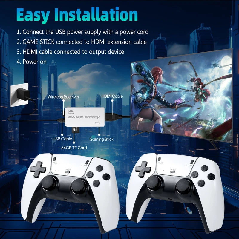Retro Game Stick Pro, Wireless Retro Game Console with 4K HDMI, Built-in 23 Emulators, 20000+ Games, Plug and Play TV Video Game Console, 2.4GHz Dual Wireless Controllers, Game Emulator Console (64GB)