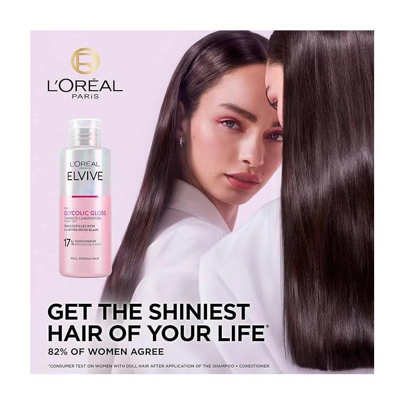 L'Oreal Paris Elvive Glycolic Gloss Lamination Rinse-Off Treatment, With Gloss Complex and Glycolic Acid, Fills and Seals Hair Fibres, For Long-lasting Smooth & Shiny Hair, Ideal for Dull Hair, 200ml