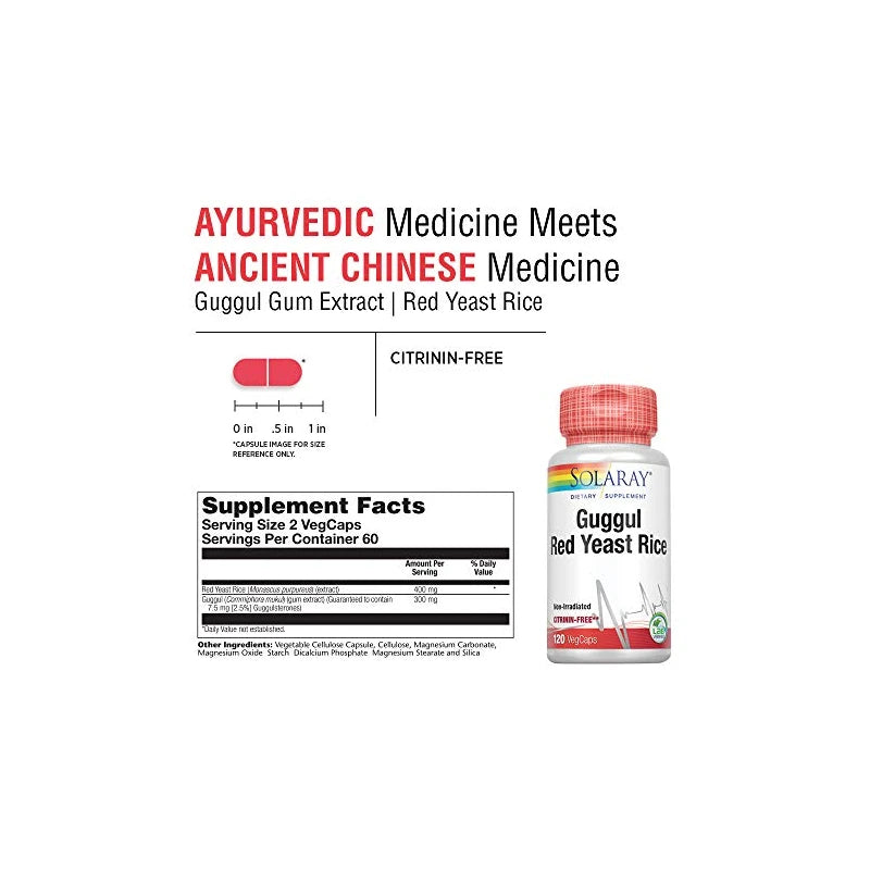 SOLARAY Guggul Gum Extract & Red Yeast Rice | Healthy Cardiovascular Function Support | Ancient Chinese Medicine & Ayurvedic Medicine Combo | 120ct