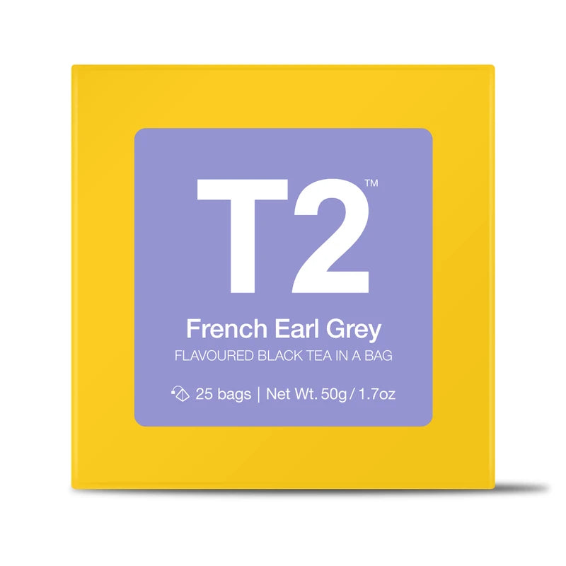 T2 Tea French Earl Grey Black Tea Bags in Box, 25-count