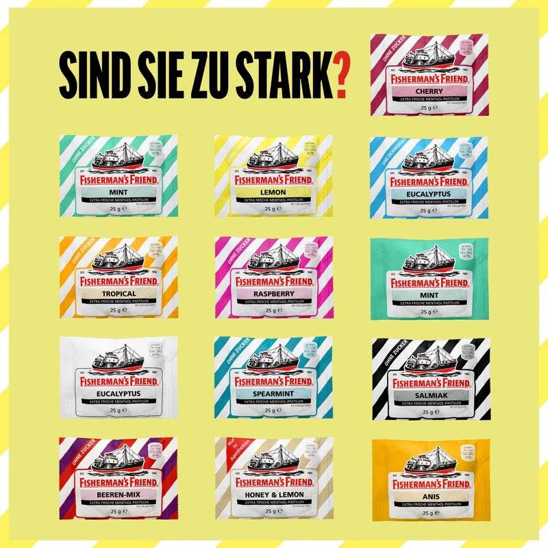 Fisherman's Friend Lemon, 24er Vorratsbox, Zitrone und Menthol Geschmack, zuckerfrei & vegan, Bonbons für frischen Atem, 24 x 25g