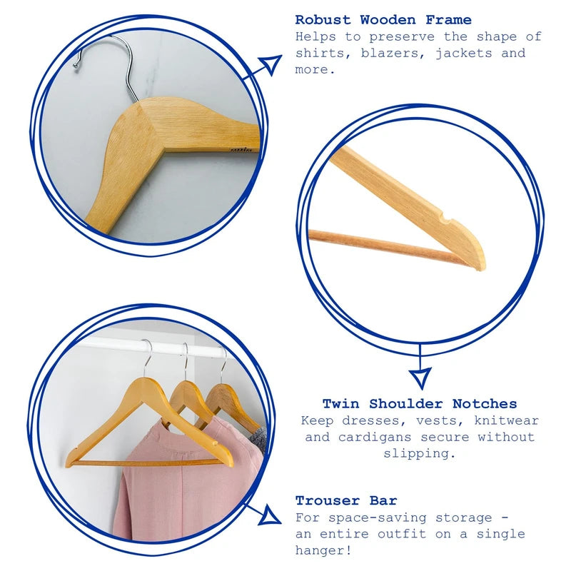 Harbour Housewares Wooden Children's Hangers - Light Pink - Pack of 10