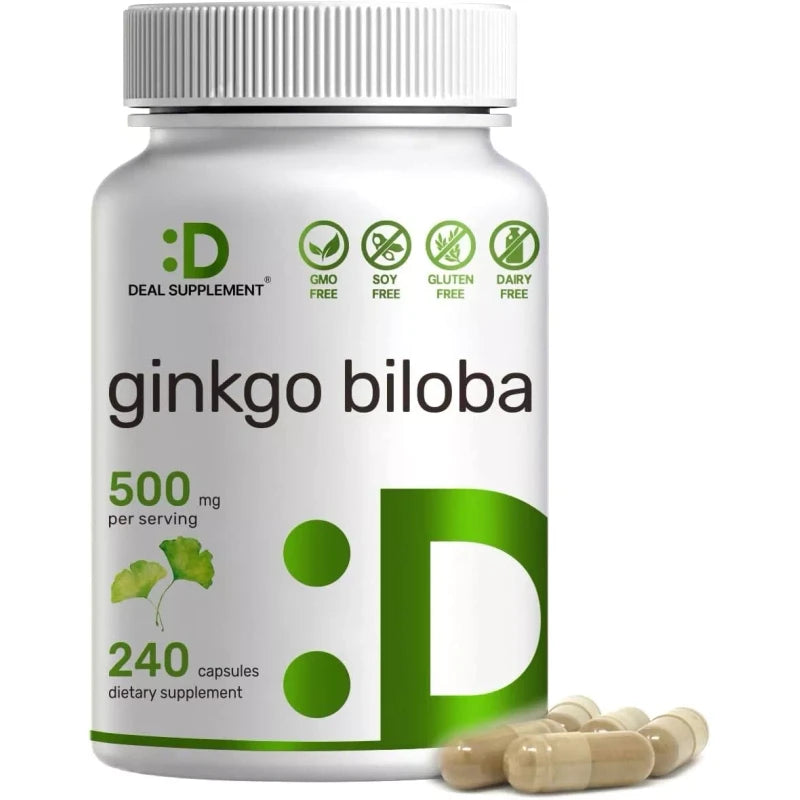 DEAL SUPPLEMENT Ginkgo Biloba 500mg 240 Capsules 4 Months Supply for Promotes Brain Function