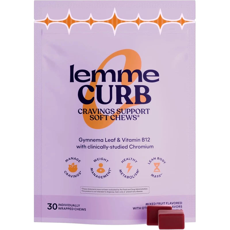 Lemme Curb Cravings Soft Chews - Reduce Appetite, Support Healthy Diet, Metabolism & Lean Body w/Clinically Studied Chromium, Gymnema & B12, No Added Sugar, Mixed Berry, 30 Count (Month Supply)