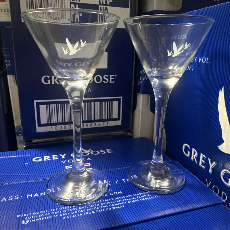 Grey Goose Etched Vodka Martini Glasses 7 1/2" Set Of 6