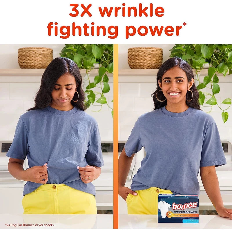 Bounce WrinkleGuard Mega Fabric Softener Dryer Sheets, Wrinkle Release with Outdoor Fresh Scent, 130 ct