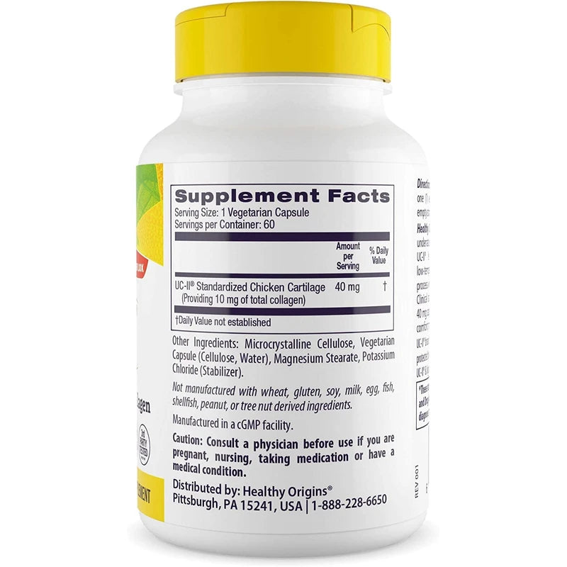 Healthy Origins UC-II, 40 mg - Premium Collagen Supplement for Joint Health, Mobility & Flexibility - Undenatured Type II Collagen - Gluten-Free & Non-GMO Supplement - 60 Veggie Caps