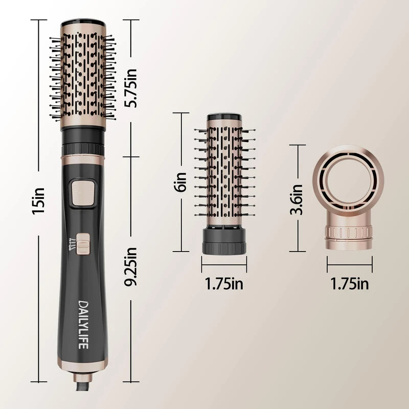 DAILYLIFE Blow Dryer Brush, Rotating Hair Dryer Brush with Detachable Brushes, Ionic Heated Round Brush, 3-in-1 Hot Air Spin Brush Set, 3 Temperature Settings, for All Hair Types