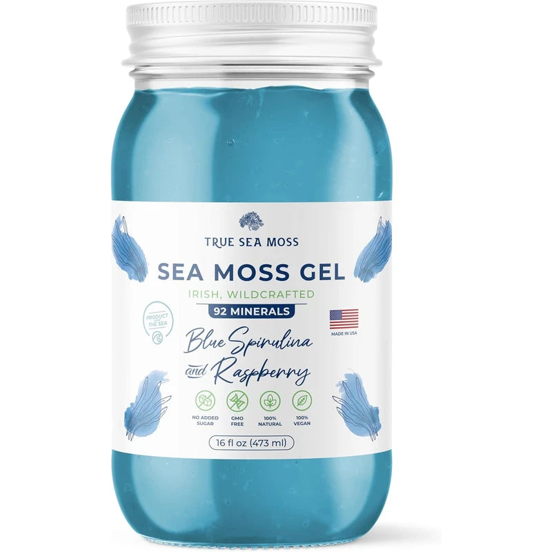 Organic Blue Spirulina Sea Moss Gel – Raw Irish Sea Moss Superfood (16 Fl Oz, Made in the USA)