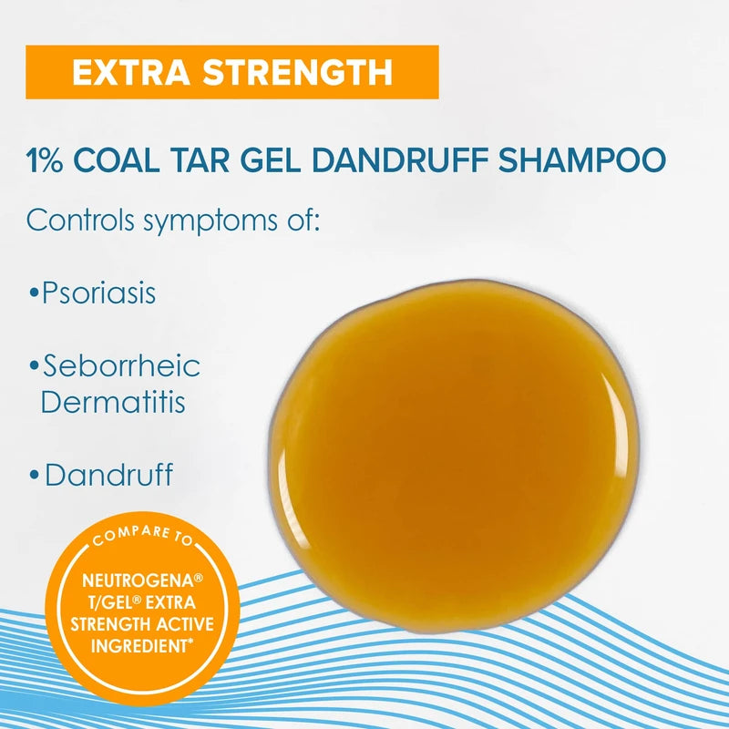 True+Real Therapeutic Plus Tar Gel Anti-Dandruff Shampoo Extra Strength 1% Coal Tar, 6 Fluid Ounce 2 Pack