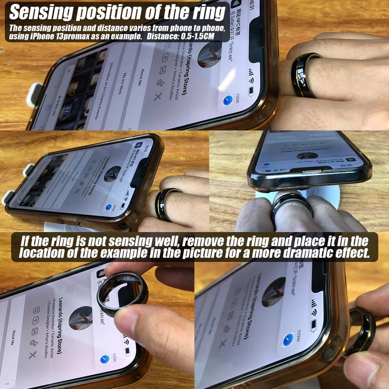 Tungsten Ring Digital Business Card - Waterproof NFC Ring - Social Media Sharing & Instant Contact - Tap to Share NFC - iOS and Android(Gold-#11)