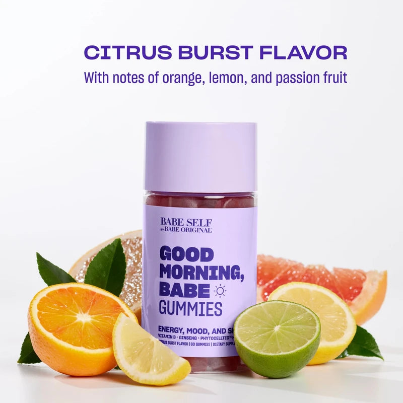 BABE ORIGINAL Energy, Mood & Skin Gummy Supplement with Ginseng, Vitamin B12. Vitamin B6 | Vegan Gummies for Improved Energy, Mood, & Revitalized Skin - Gluten-Free, Vegan - Citrus Burst (60 Count)