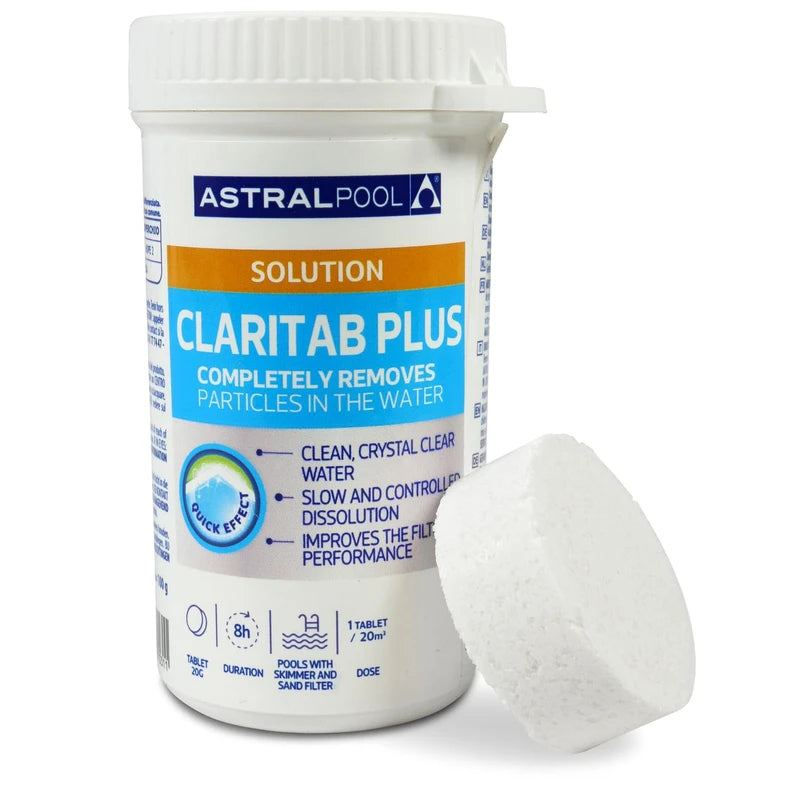 Astral Pool Claritab 5 x 20 g Tablets - Highly Concentrated Flocculation Tablet with Double Effect Coagulation & Flocculation Water Filtration Slow Dissolving for Use in Skimmer Basket