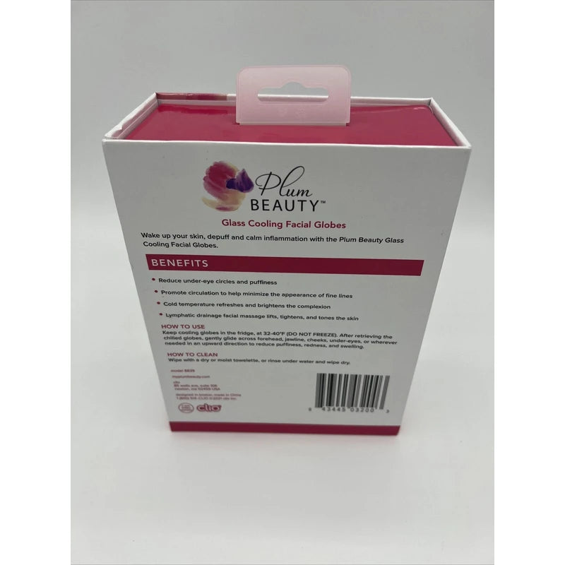 Plum Beauty Glass Cooling Facial Globes Tool Set 2 Ct - Reduce Under Eye Circles