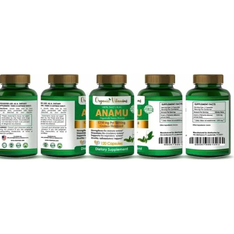 Organic Vitamins Anamu 1250mg 100% Organically Grown 120 Capsules Petiveria Allicea