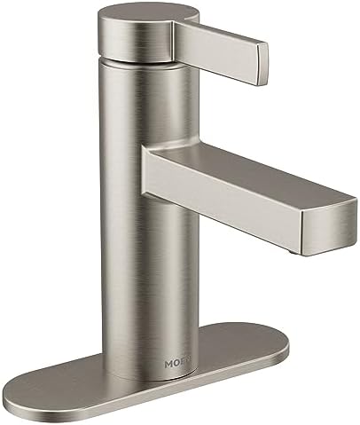 Moen Beric Spot Resist Nickel Modern One-Handle Single Hole Bathroom Faucet with Drain Assembly and Optional Deckplate for Your Bath Sink, 84774SRN
