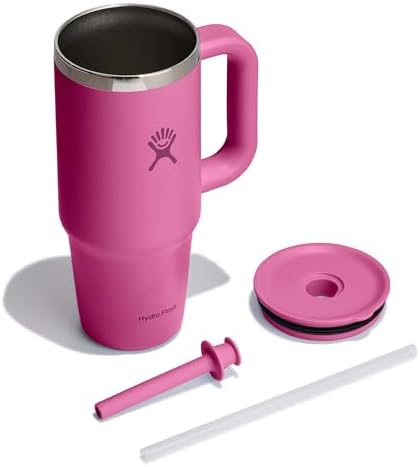 Hydro Flask 24 Oz Travel Tumbler with Handle, Lid and Straw - Insulated Stainless Steel in 24 Oz Reef Pink