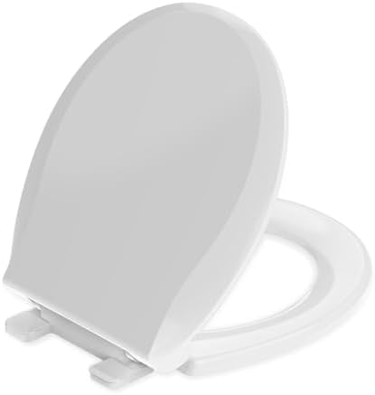 Round Toilet Seat Soft Close 16.5'',Standard Universal Toilet Lid Round with PP Material Safe,Easy to Clean and Install,Ergonomic design,Never Loosens,2 Years Support,White Plastic