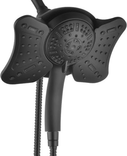 GRICH 2.5GPM Shower Heads with Handheld Spray Combo: High Pressure Rain Shower Heads with Built-in Power Wash, 9 Mode Adjustable Dual Rainfall Showerhead with Anti-Clog Nozzles and Hose, Black
