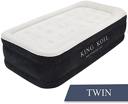 King Koil Luxury Twin Air Mattress with Built in Pump, 20” Double High Twin Size Premium Airbed, Inflatable Blow Up Mattress, Waterproof, 1-Year Warranty