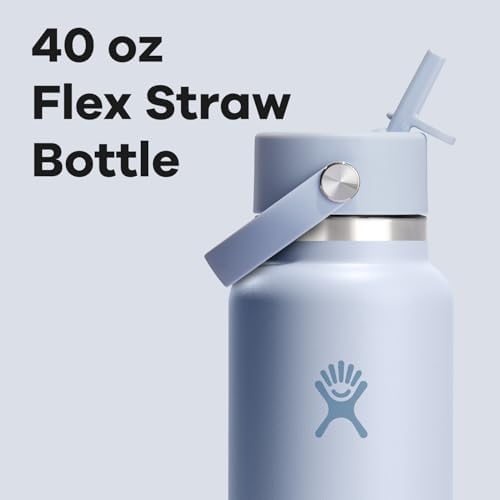 HYDRO FLASK Wide Mouth vacuum insulated stainless steel water bottle with leakproof closeable straw lid for cold water drinks, sports, travel, car and school