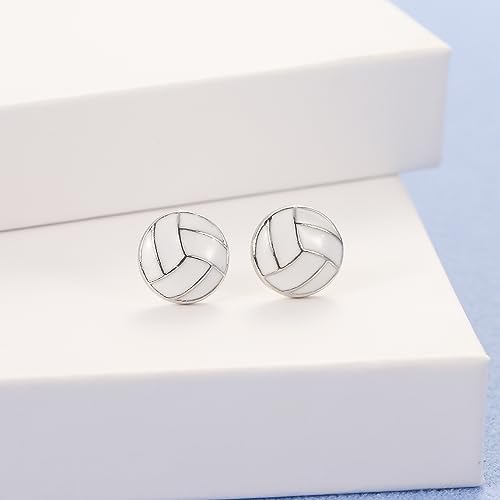 SmileBelle Sterling Silver Sports Earrings, Hypoallergenic Volleyball Earrings, Soccer, Basketball Jewelry Baseball Golf Stud for Women Mom as Sports Fan Senior Night Gift Teen Stuff Accessories