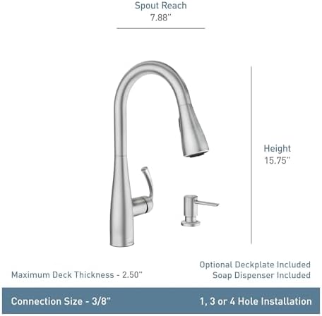 Moen Essie Spot Resist Stainless Pulldown Sprayer Kitchen Sink Faucet Set with Modern Pump Soap Dispenser, 87014SRS