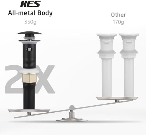 KES All Metal Bathroom Sink Drain with Strainer Basket Hair Catcher Anti Clog Pop Up Drain Stopper for Lavatory Vanity Vessel Sink with Overflow, Rustproof 18/8 Stainless Steel Matte Black S2013A-BK