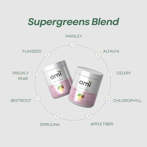 Glow Greens Powder, Collagen with Probiotics, Vitamins, Digestive Enzymes, Superfoods, Gut Health, Bloating Relief, Radiant Skin, Natural Glow, Spirulina, Juice Mix, 30 SVG, Mango