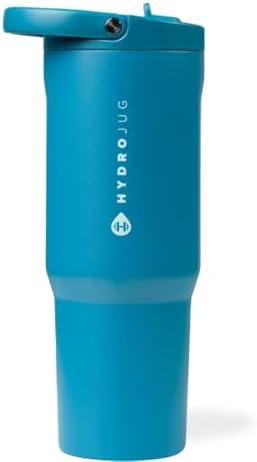 HydroJug Sport - Stainless Steel Tumbler with Straw, Vacuum Insulated, 32oz Leakproof Water Bottle, Ergonomic Design, Reusable, Dishwasher Safe, Rubber Base, Durable for Gym or Outdoors, Glacier