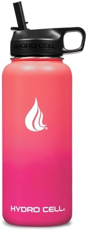 HYDRO CELL Stainless Steel Insulated Water Bottle with Straw - For Cold & Hot Drinks - Metal Vacuum Flask with Screw Cap and Modern Leakproof Sport Thermos for Adults (Coral/Punch 32oz)