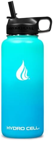 HYDRO CELL Stainless Steel Insulated Water Bottle with Straw - For Cold & Hot Drinks - Metal Vacuum Flask with Screw Cap and Modern Leakproof Sport Thermos for Adults (Teal/Blue 32oz)