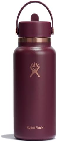 HYDRO FLASK Wide Mouth vacuum insulated stainless steel water bottle with leakproof closeable straw lid for cold water drinks, sports, travel, car and school