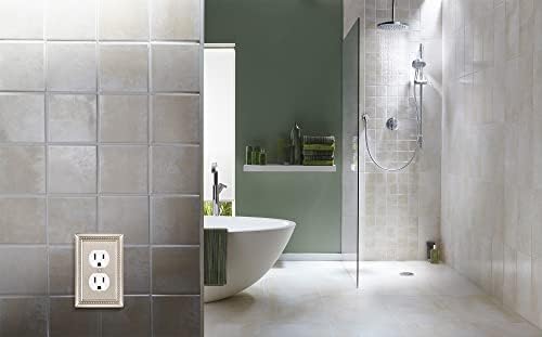 Henne Bery Sunken Pearls Heavy Duty Decorative Wall Plate Switch Plate Outlet Cover (Single Duplex, 3 Pack, Satin Nickel)