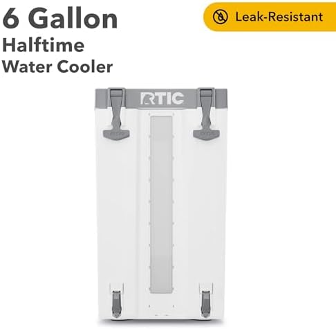 RTIC Halftime Water Cooler Portable Carrier Container, Drink Beverage Dispenser, Stackable with 2 Taps, Bottleless, BPA-Free, for Sports, Camping, BBQ, Parties, Picnic, & More, White