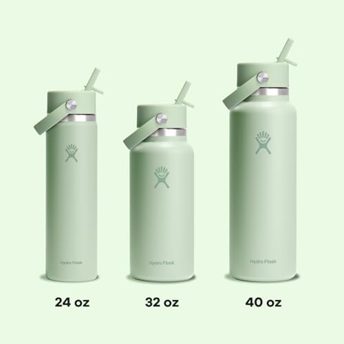HYDRO FLASK Wide Mouth vacuum insulated stainless steel water bottle with leakproof closeable straw lid for cold water drinks, sports, travel, car and school