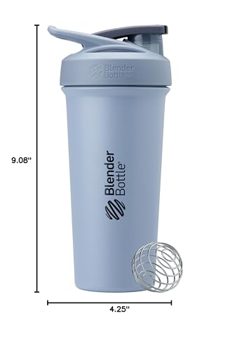 BlenderBottle Sport Sleek Insulated Stainless Steel Shaker Bottle with Wire Whisk, 25-Ounce, Dusty Blue – Protein Shakes & Hydration for Athletes & Fitness Enthusiasts, Easy Mixing, Slim Easy to Hold, Keeps Drinks Cold, Lockable Lid