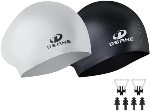 Womens Silicone Swim Cap for Long Hair,3D Ergonomic Design Silicone Swimming Caps for Women Kids Men Adults Boys Girls with Ear Plug and Nose Clip