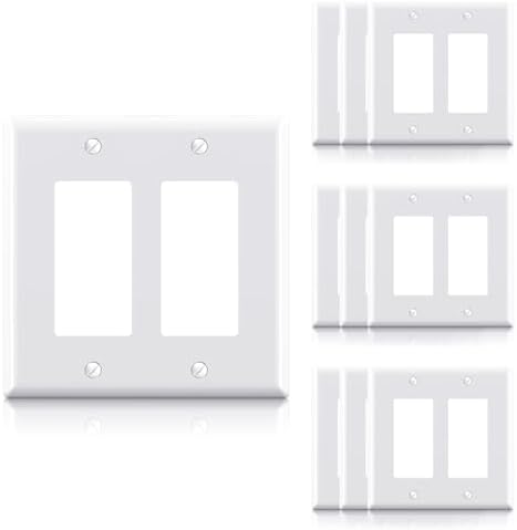 ELEGRP 2-Gang Decorative Wall Plates, Mid-Size 4.88" H x 4.94" L Unbreakable Thermoplastic Faceplate Cover for Decorator Receptacle Outlet Switch, UL Listed (10 Pack, Glossy White)