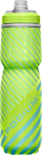 CamelBak Podium Chill Insulated Bike Water Bottle - Easy Squeeze Bottle - Fits Most Bike Cages - 24oz, Lime/Blue Stripe