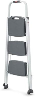 Rubbermaid 3-Step Steel Ladder, Folding Step Stool with Hand Grip and Non-Slip Feet, White, Tested to ANSI US Safety Standards, No Assembly Required (Amazon Exclusive)